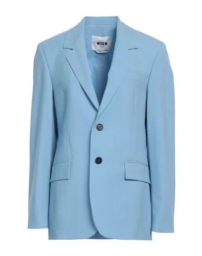 Msgm Woman Blazer Sky Blue Size 6 Virgin Wool, Elastane