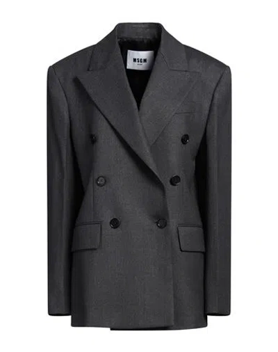 Msgm Woman Blazer Charcoal Size 6 Virgin Wool, Elastane In Grey