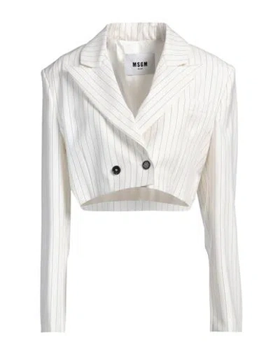 Msgm Woman Blazer White Size 10 Virgin Wool, Elastane