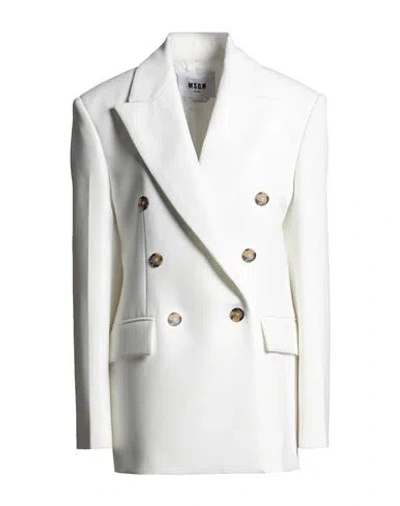 Msgm Woman Blazer White Size 4 Polyester, Elastane