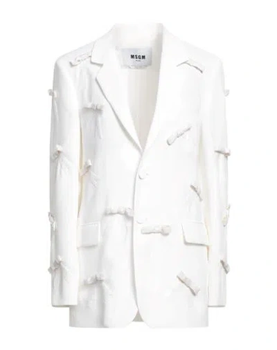 Msgm Woman Blazer White Size 6 Polyester In Neutral