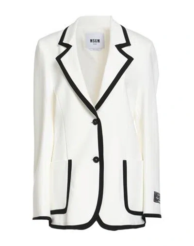Msgm Woman Blazer White Size 8 Viscose, Polyamide, Elastane