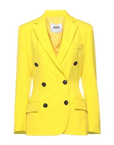 Msgm Woman Blazer Yellow Size 10 Polyester, Virgin Wool