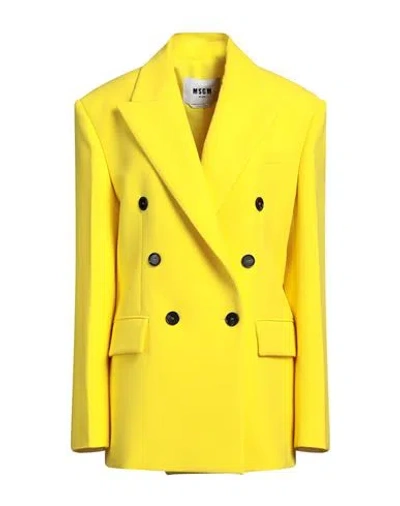 Msgm Woman Blazer Yellow Size 4 Polyester, Elastane