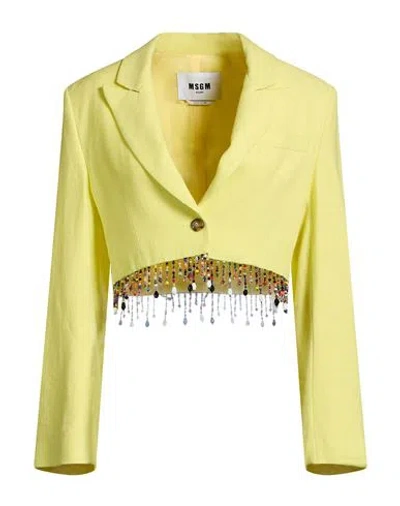 Msgm Woman Blazer Yellow Size 6 Viscose, Linen, Glass, Polyester