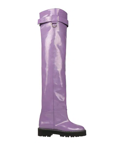 Msgm Knee Boots In Purple