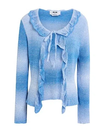 Msgm Woman Cardigan Azure Size Xl Cotton, Polyamide In Blue