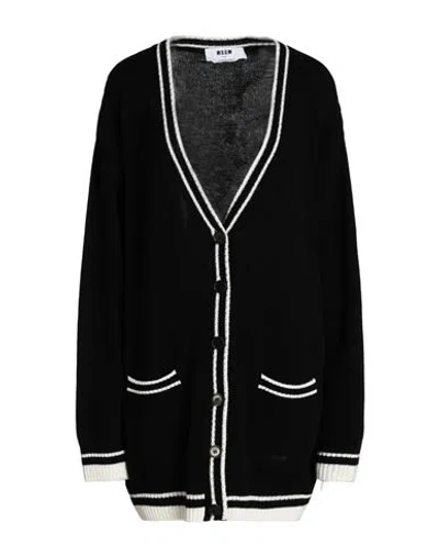 Msgm Woman Cardigan Black Size M Wool, Mohair Wool In Black