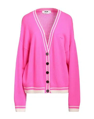 Msgm Woman Cardigan Fuchsia Size L Wool, Cashmere In Pink