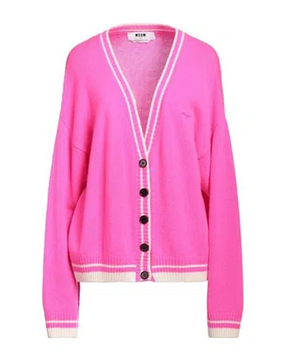 Msgm Woman Cardigan Fuchsia Size M Wool, Cashmere In Pink