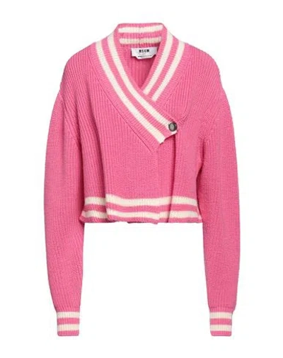 Msgm Woman Cardigan Fuchsia Size S Merino Wool In Pink