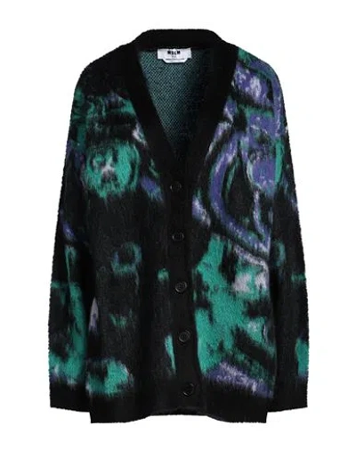 Msgm Woman Cardigan Green Size M Acrylic, Polyamide, Mohair Wool In Black