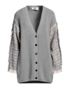 MSGM MSGM WOMAN CARDIGAN GREY SIZE XS VIRGIN WOOL, ACRYLIC, COTTON, POLYESTER, WOOL