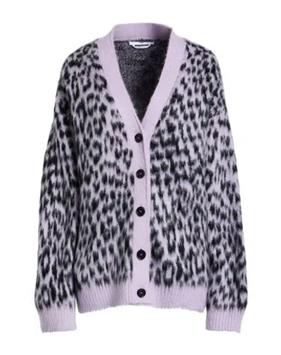 Msgm Woman Cardigan Lilac Size S Acrylic, Polyamide, Mohair Wool In Purple