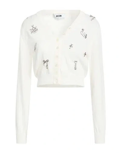 Msgm Woman Cardigan White Size M Wool, Viscose, Polyamide, Cashmere