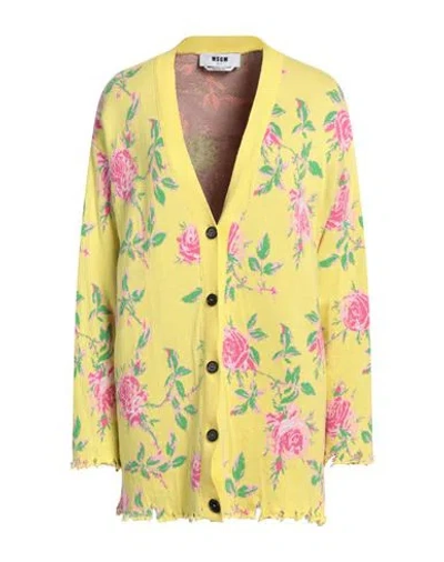Msgm Woman Cardigan Yellow Size S Cotton In Multi