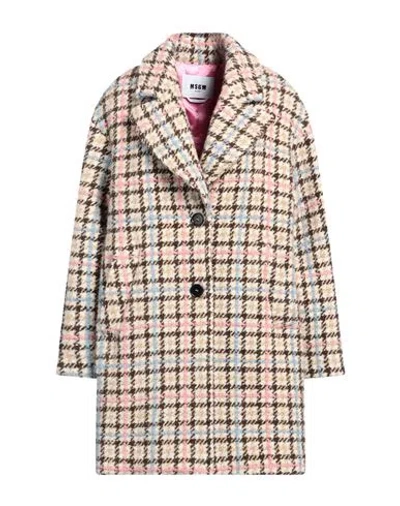 Msgm Woman Coat Beige Size 8 Acrylic, Polyester, Wool, Alpaca Wool
