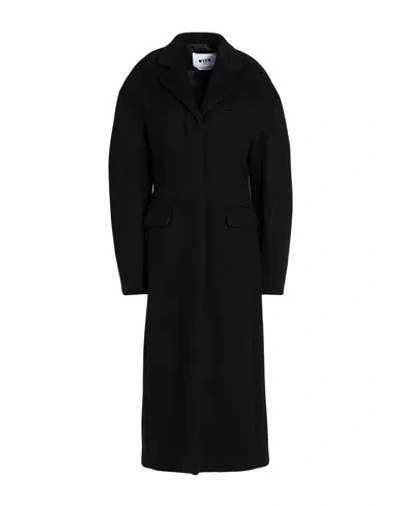 Msgm Woman Coat Black Size 6 Wool, Polyamide