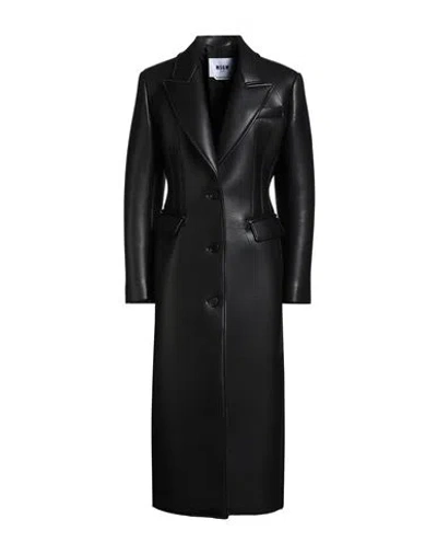 Msgm Woman Coat Black Size 8 Polyester, Polyurethane, Cotton, Elastane