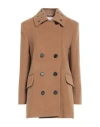 Msgm Woman Coat Camel Size 10 Virgin Wool, Polyamide In Beige