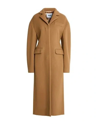 Msgm Woman Coat Camel Size 2 Wool, Polyamide In Brown
