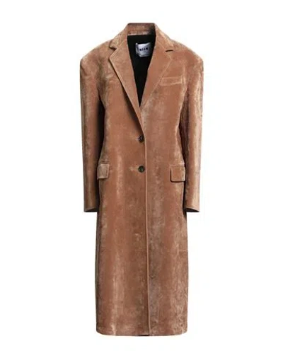 Msgm Woman Coat Camel Size 4 Cotton, Viscose In Sand