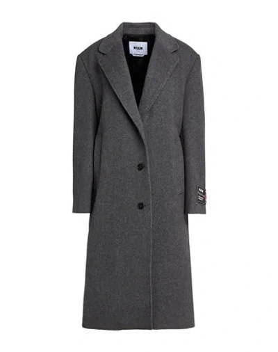 Msgm Woman Coat Charcoal Size 10 Wool, Polyamide In Gray