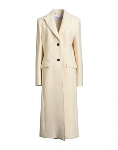 Msgm Woman Coat Cream Size 6 Virgin Wool