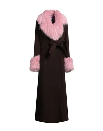 Msgm Woman Coat Dark Brown Size 4 Virgin Wool, Polyamide In Black