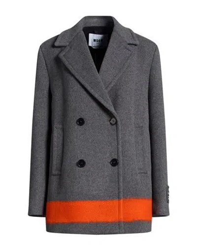 Msgm Woman Coat Grey Size 4 Wool, Polyimide In Gray