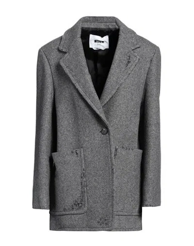 Msgm Woman Coat Grey Size 8 Wool, Polyamide