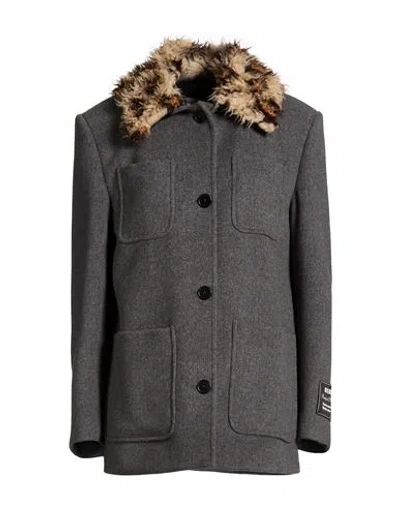 Msgm Woman Coat Grey Size 8 Wool, Polyamide In Blue