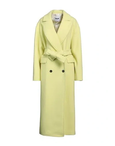Msgm Woman Coat Lime Green Size 6 Virgin Wool, Polyamide