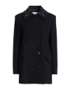 Msgm Woman Coat Midnight Blue Size 4 Virgin Wool, Polyamide
