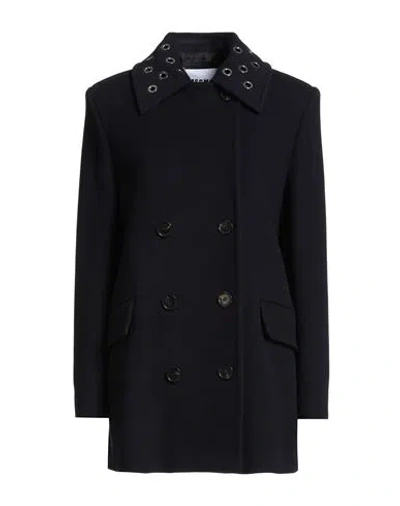 Msgm Woman Coat Midnight Blue Size 4 Virgin Wool, Polyamide