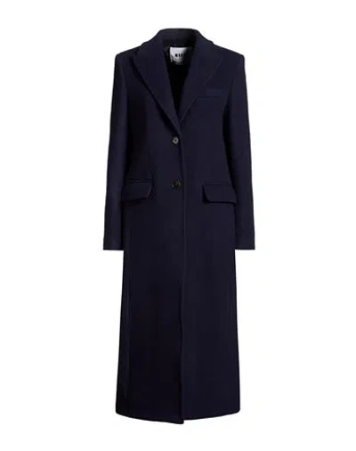 Msgm Woman Coat Midnight Blue Size 6 Virgin Wool