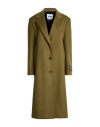 Msgm Woman Coat Military Green Size 10 Virgin Wool, Polyamide