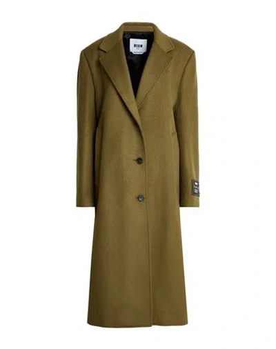 Msgm Woman Coat Military Green Size 10 Virgin Wool, Polyamide