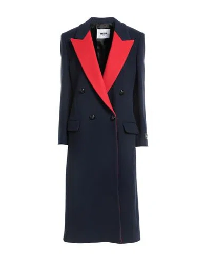 Msgm Woman Coat Navy Size 10 Virgin Wool, Polyamide In Black