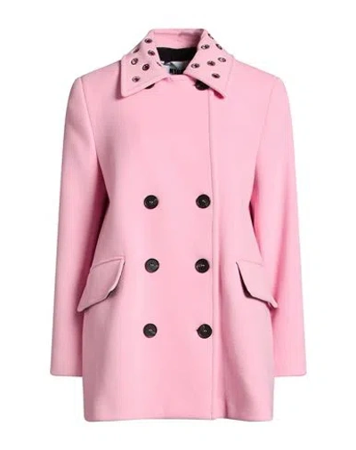 Msgm Woman Coat Pink Size 4 Virgin Wool, Polyamide