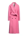 Msgm Woman Coat Pink Size 4 Virgin Wool, Polyamide