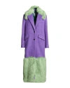 Msgm Woman Coat Purple Size 4 Virgin Wool, Polyamide, Alpaca Wool In Multi