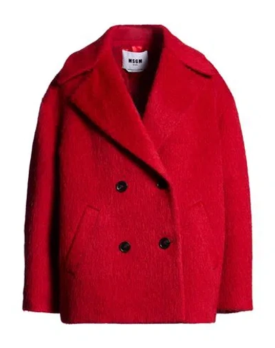 Msgm Woman Coat Red Size 6 Acrylic, Synthetic Fibers, Wool, Alpaca Wool, Mohair Wool