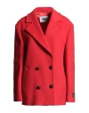 Msgm Woman Coat Red Size 8 Virgin Wool, Polyamide