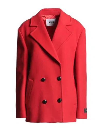 Msgm Woman Coat Red Size 8 Virgin Wool, Polyamide In Red