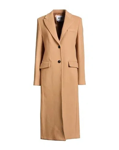 Msgm Woman Coat Sand Size 8 Virgin Wool In Brown