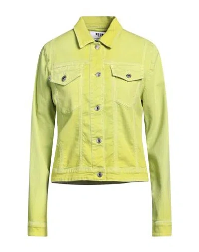 Msgm Woman Denim Outerwear Acid Green Size 4 Cotton, Elastane