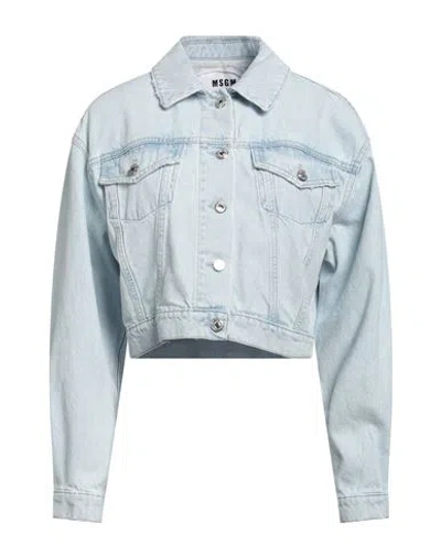 Msgm Woman Denim Outerwear Blue Size 4 Cotton