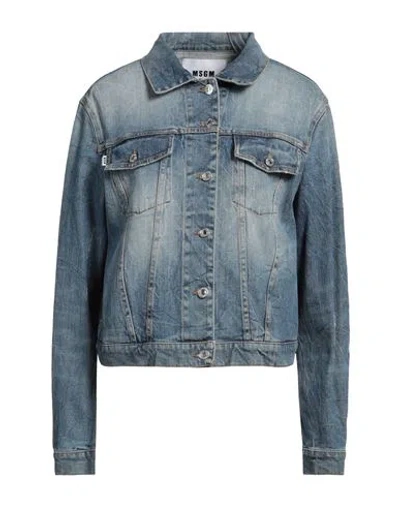 Msgm Woman Denim Outerwear Blue Size 8 Cotton, Elastane