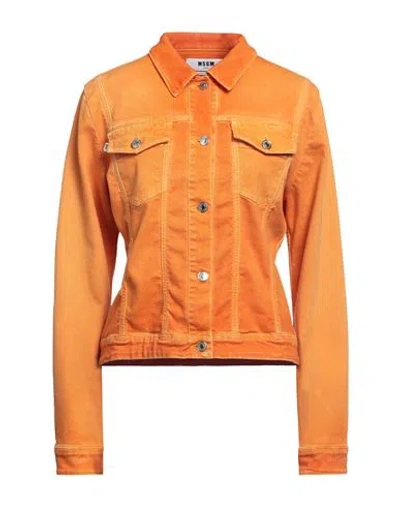 Msgm Woman Denim Outerwear Orange Size 8 Cotton, Elastane